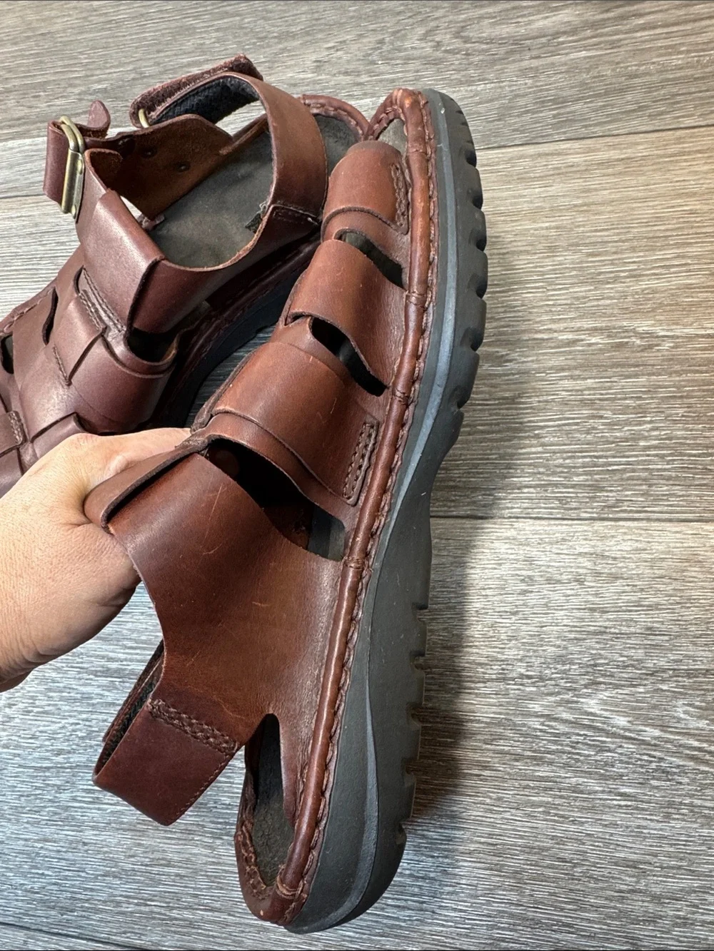 Timberland Men's Brown Leather Woven Fisherman Sandals Sz 11.5 (j296)